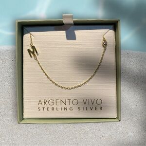 ARGENTO VIVO CZ  DAINTY INITIAL M NECKLACE